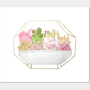 botanical succulent in a golden rack watercolor Posters and Art